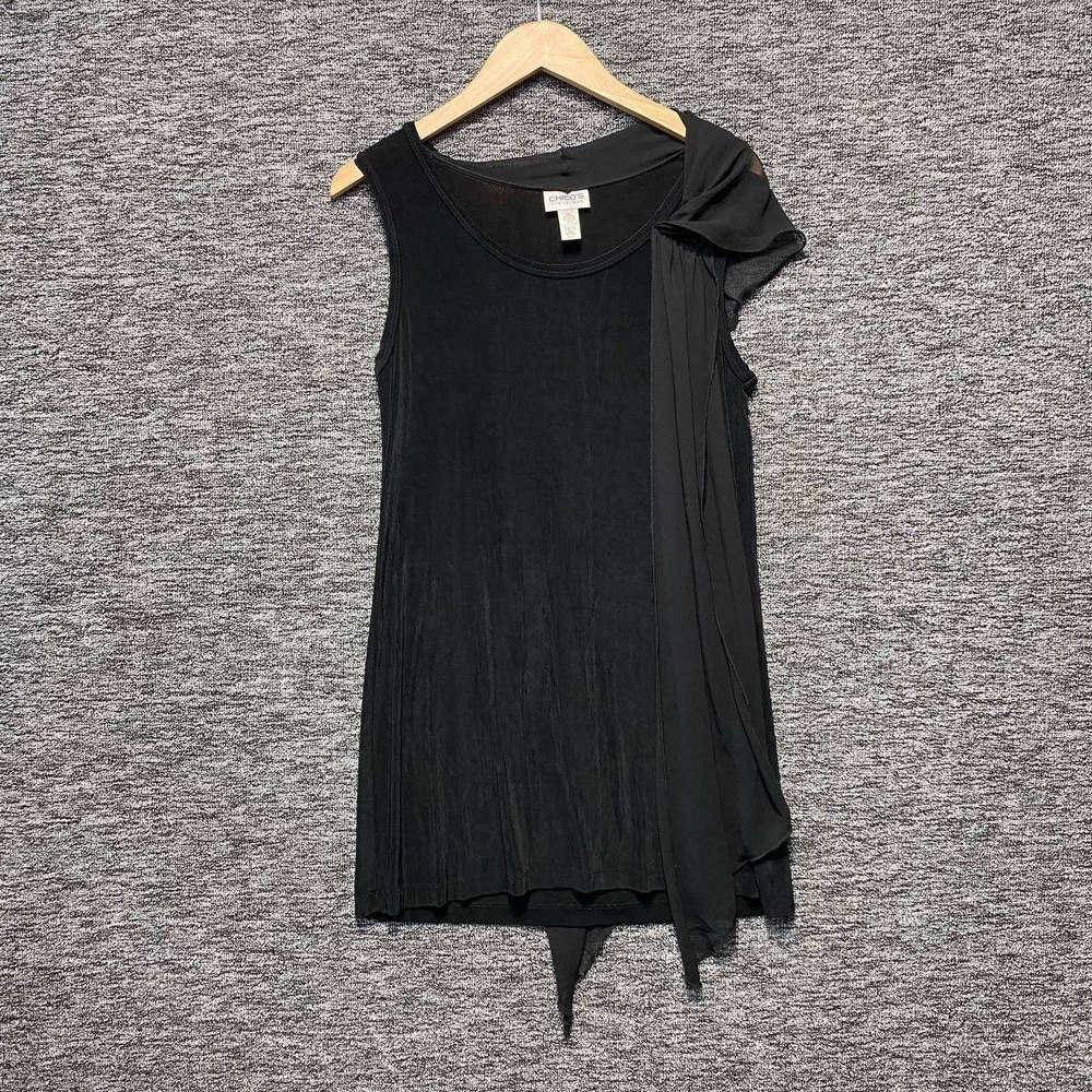 Chicos Travelers Top Women Medium Black Asymmetric Draped Overlay Slinky Stretch